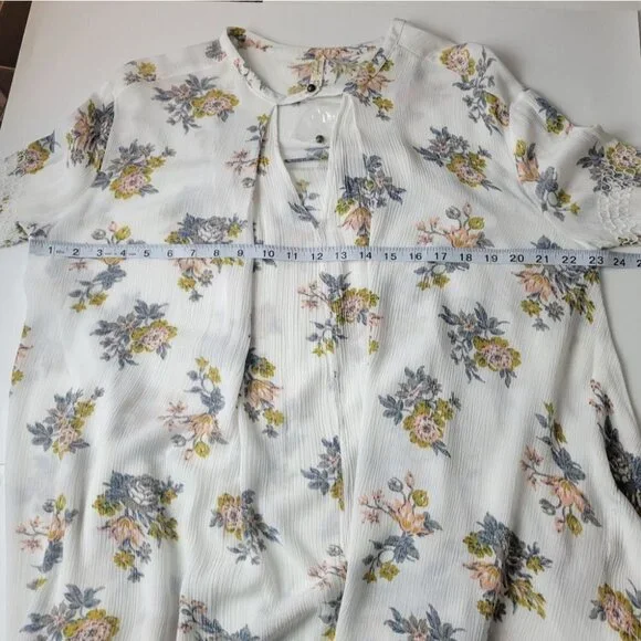 FREE People Tunic Mini Dress White Floral Long Sleeves Pockets Boho XS NWOT - Picture 12 of 15